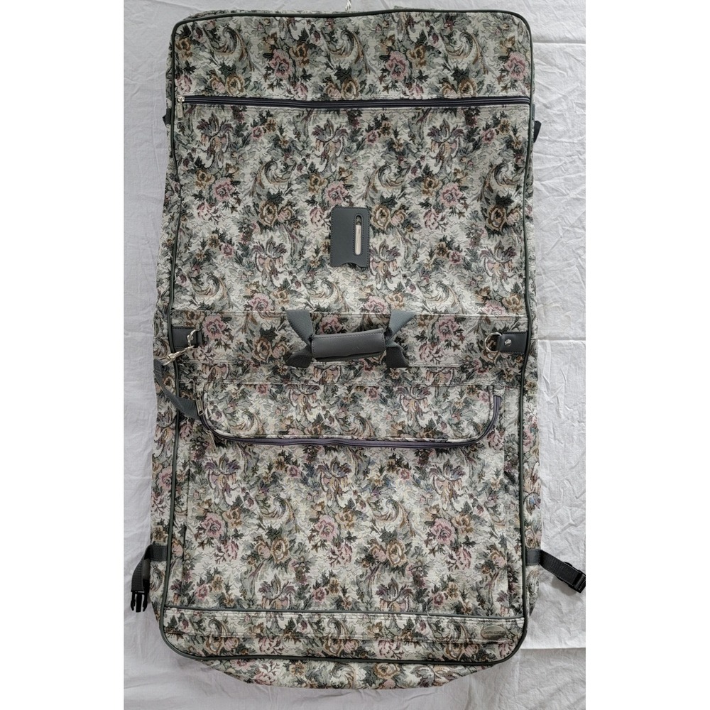 Vintage Pierre Cardin Floral Tapestry Garment Bag Bi-Fold Luggage Strap Hook NEW